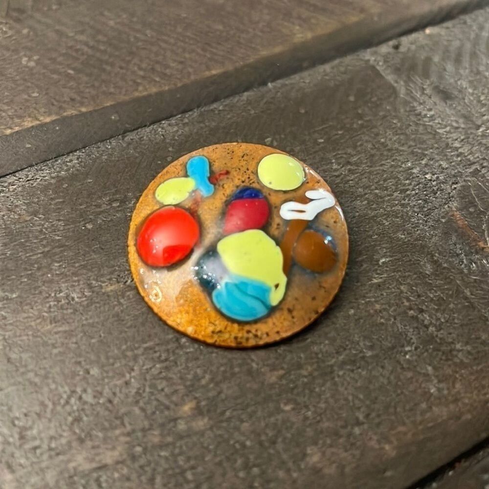 Vintage Enamel on Copper Abstract Pin Brooch MCM